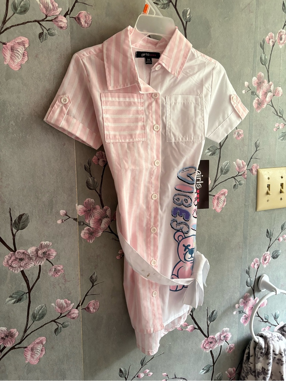 Pink & White Striped Kids Casual Dress Shirt